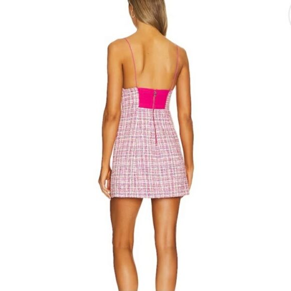 House of Harlow 1960 Tweed Mini Dress Strappy Candy Pink White Women's Large - Picture 3 of 12